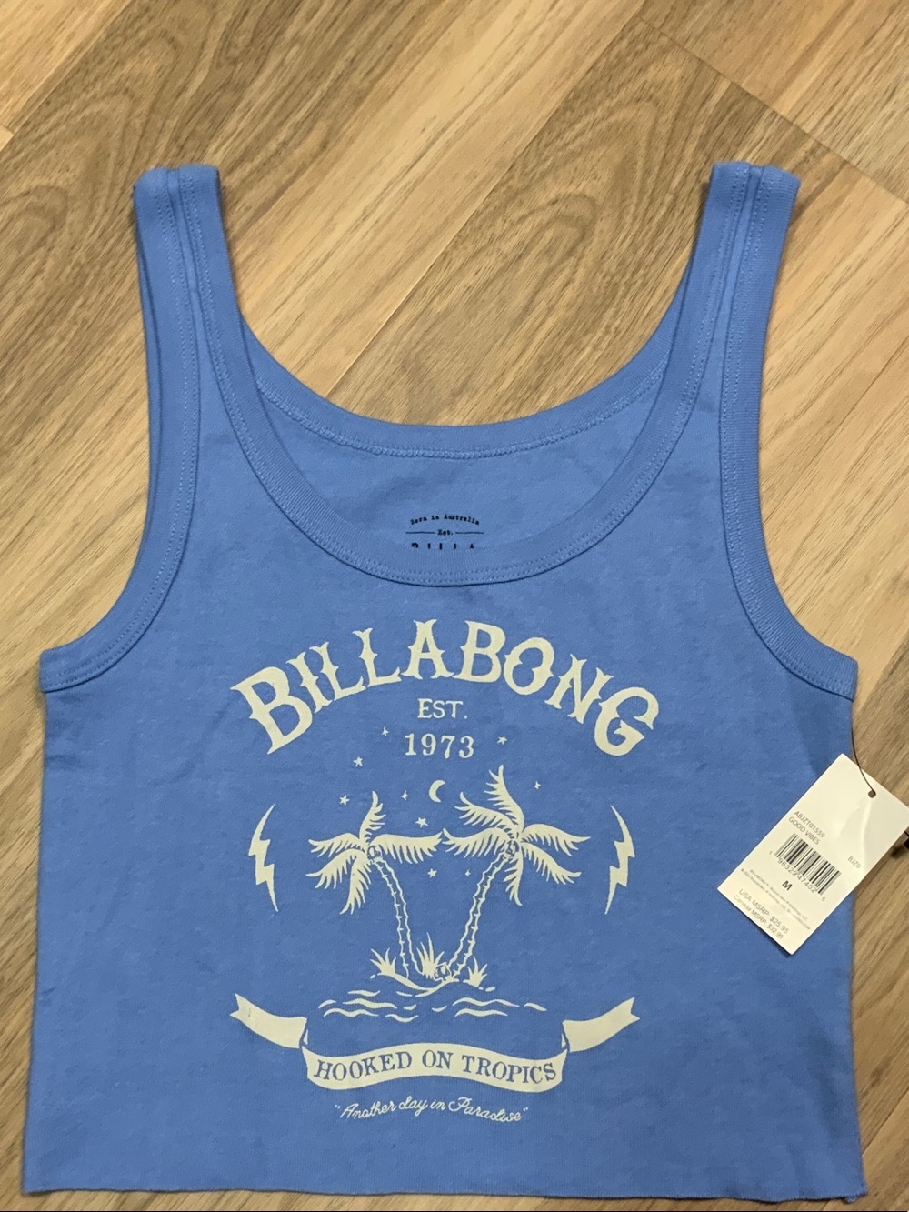 Billabong Blue Cropped Tank with White Tropical Logo